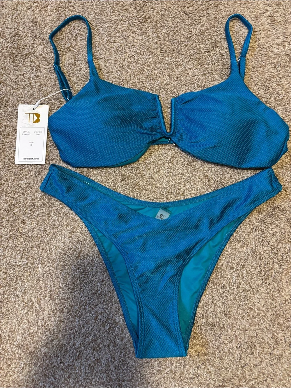 Vibrant Teal Blue Textured Two-Piece Bikini - TiniBikini Swimwear New With Tags